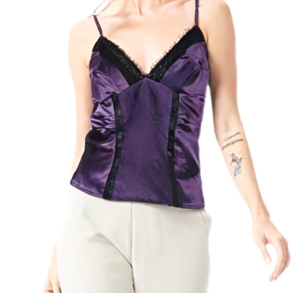 Costa Blanca Corset Style Cami in Purple with Black Lace Trim Size Small